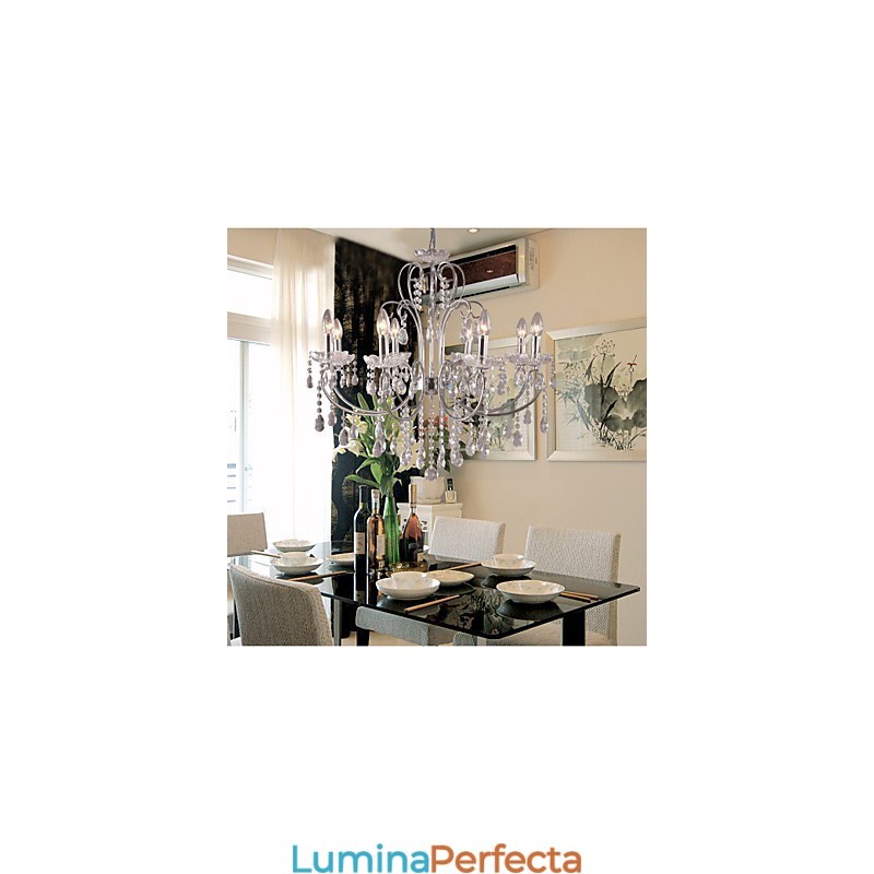 Candelabru tradițional din metal cromat din cristal