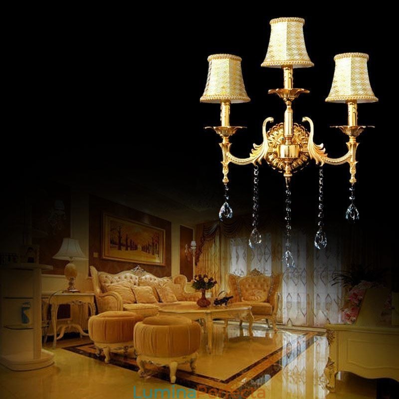 Lampă de perete europeană Aplice de perete de lux Lampă de decorare cu picături de cristal Iluminat de noptieră