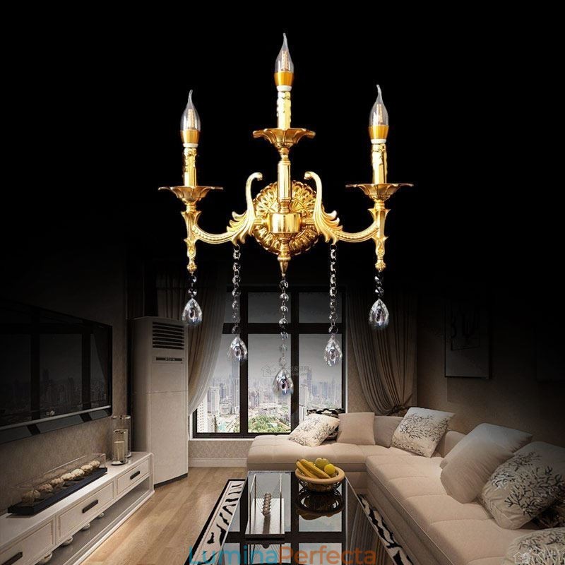 Lampă de perete europeană Aplice de perete de lux Lampă de decorare cu picături de cristal Iluminat de noptieră