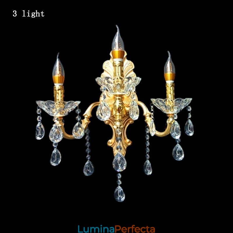 Lampă de perete europeană Aplice de perete de lux Lampă de decorare cu picături de cristal Iluminat de noptieră