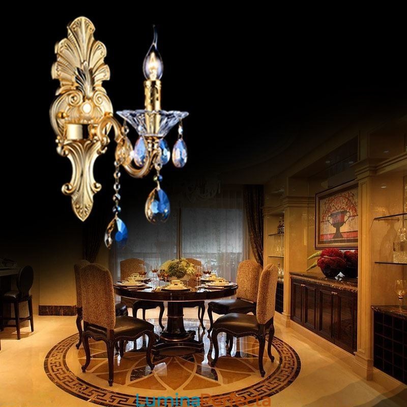 Lampă de perete europeană Aplice de perete de lux Lampă de decorare cu picături de cristal Iluminat de noptieră