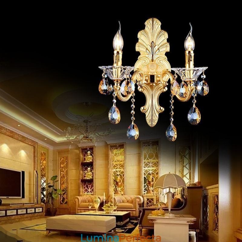 Lampă de perete europeană Aplice de perete de lux Lampă de decorare cu picături de cristal Iluminat de noptieră