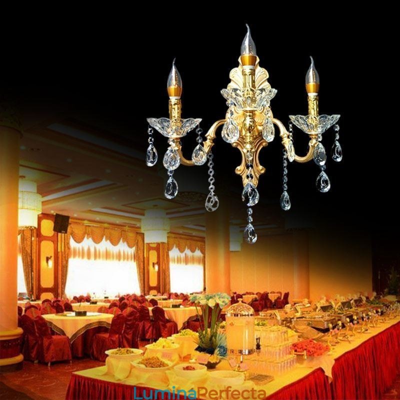 Lampă de perete europeană Aplice de perete de lux Lampă de decorare cu picături de cristal Iluminat de noptieră