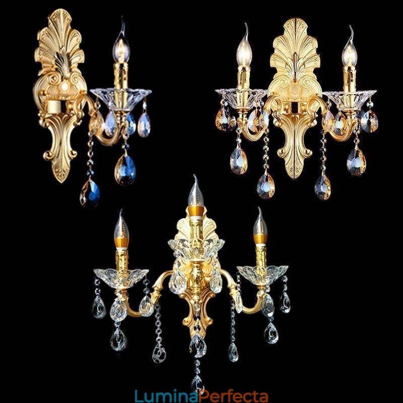 Lampă de perete europeană Aplice de perete de lux Lampă de decorare cu picături de cristal Iluminat de noptieră