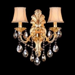 Lampă de perete europeană Aplice de perete cu petale de aur Picături de cristal rafinate Iluminare de noptieră