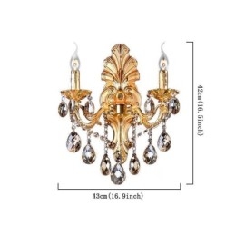 Lampă de perete europeană Aplice de perete cu petale de aur Picături de cristal rafinate Iluminare de noptieră