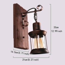 Lampă de perete vintage americană Industrial LOFT Applique de perete din lemn masiv din sticlă