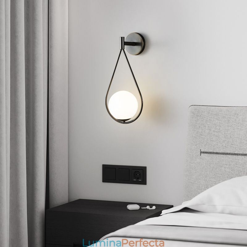 Lampă de perete Modern Globe Applique de perete din sticlă Aplic negru cu picătură de apă