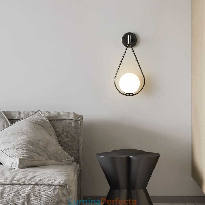 Lampă de perete Modern Globe Applique de perete din sticlă Aplic negru cu picătură de apă