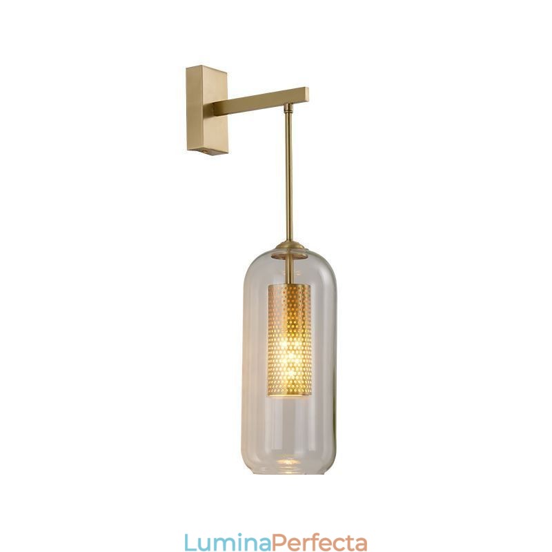 Lampă de perete din alamă nordică Abajur de sticlă cilindru scobit interior