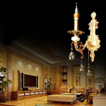 Lampă de perete europeană Aplice de perete de lux Lampă cu picătură de cristal Iluminat de noptieră Lampă de perete europeană Aplice de perete de lux Lampă cu picătură de cristal Iluminat de noptieră