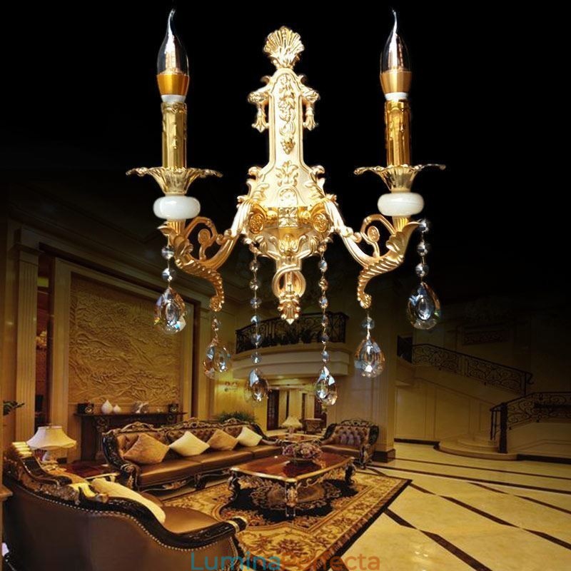 Lampă de perete europeană Aplice de perete de lux Lampă cu picătură de cristal Iluminat de noptieră