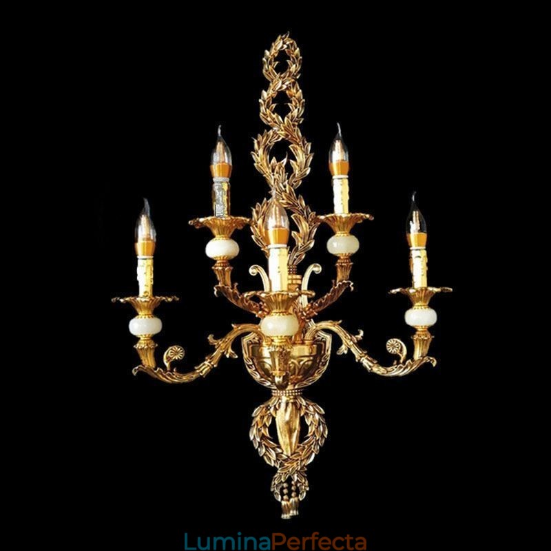 Lampă de perete europeană Aplice de perete cu petale de lux Lampă de decorare din jad Iluminat de noptieră