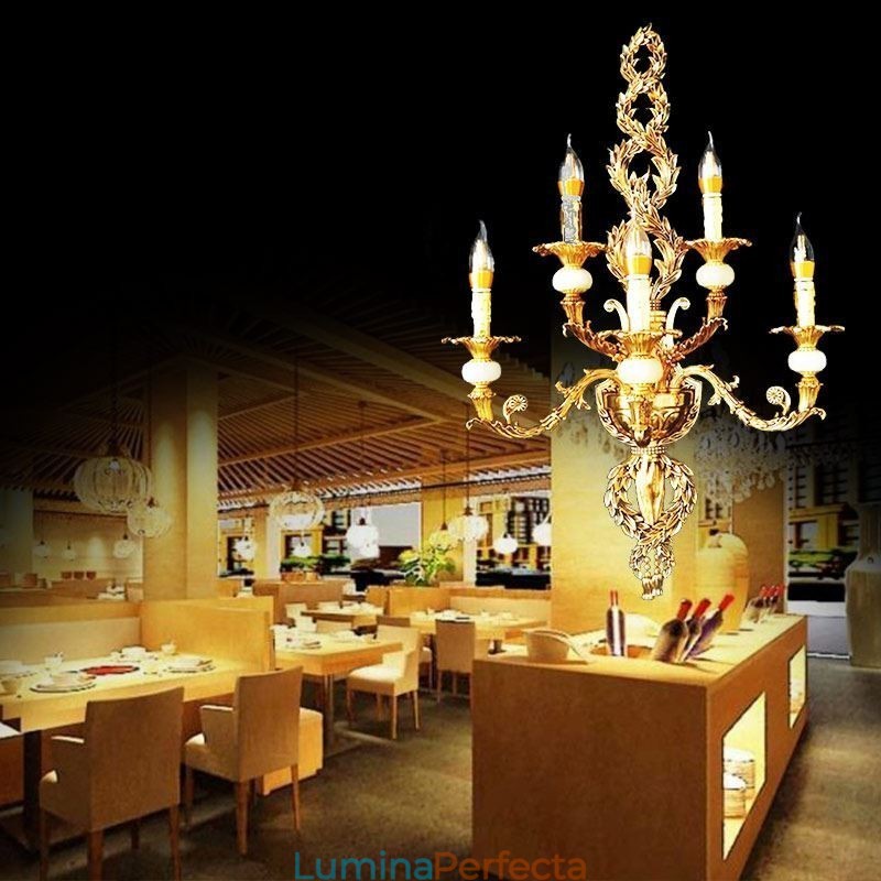 Lampă de perete europeană Aplice de perete cu petale de lux Lampă de decorare din jad Iluminat de noptieră