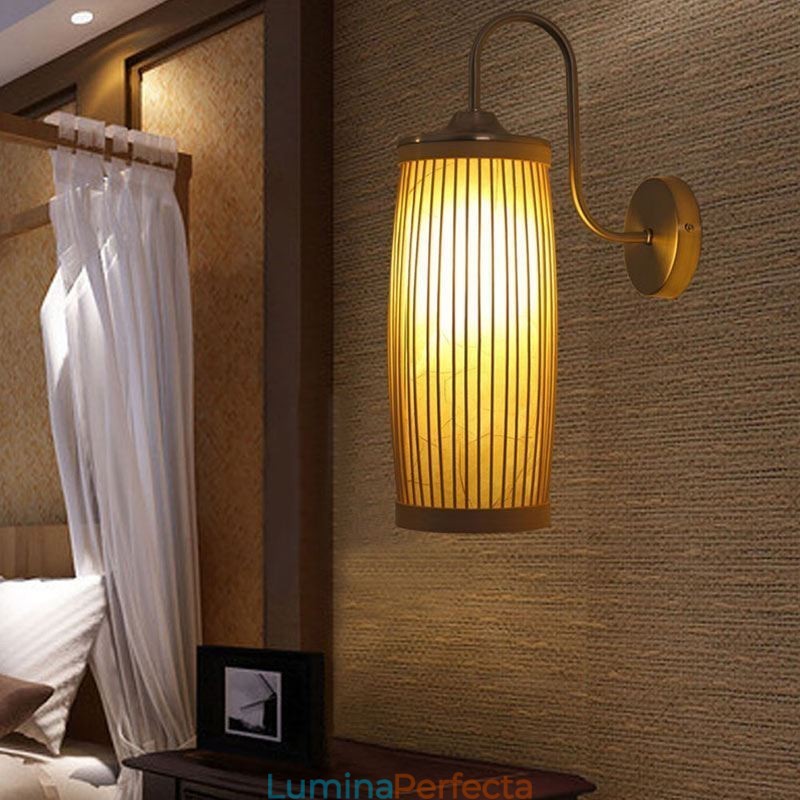 Lampă de perete cu design tambur în talie Applique de perete din bambus creativ Scări de noptieră Iluminat rural