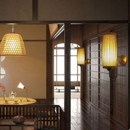 Lampă de perete cu design tambur în talie Applique de perete din bambus creativ Scări de noptieră Iluminat rural