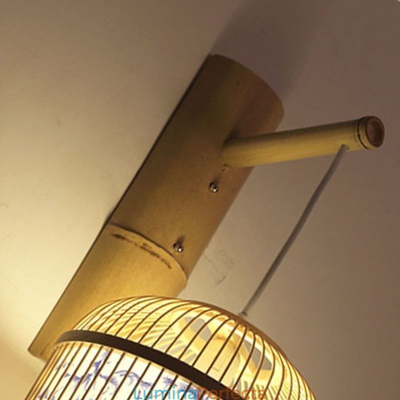 Lampă de perete cu design cușcă Aplice de perete suspendată din bambus, lumina decorativă de noptieră