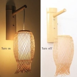 Aplic de perete din bambus în jos Aplic de perete rotund pentru noptiera ceainărie Lumină creativă