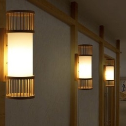 Aplică verticală din bambus Aplice rotunde creative de perete Iluminare scărilor de noptieră