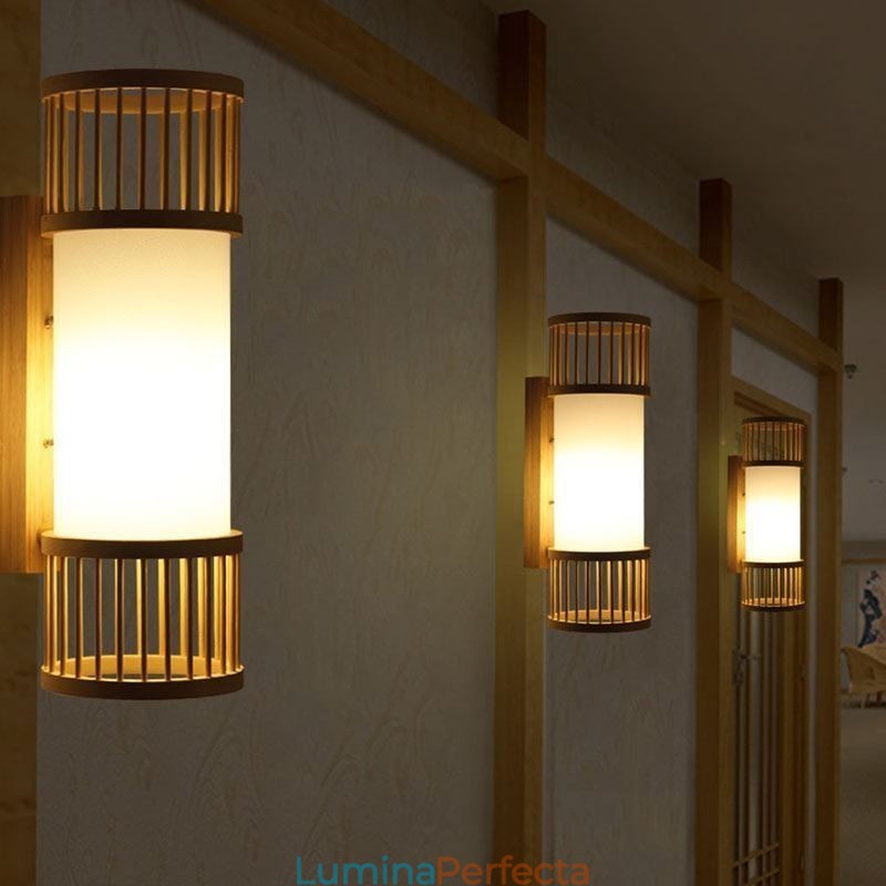 Aplică verticală din bambus Aplice rotunde creative de perete Iluminare scărilor de noptieră