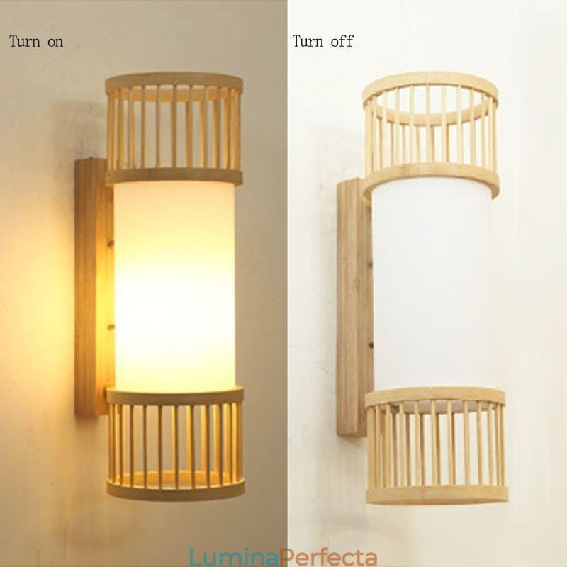 Aplică verticală din bambus Aplice rotunde creative de perete Iluminare scărilor de noptieră