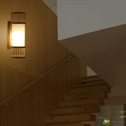 Aplică verticală din bambus Aplice rotunde creative de perete Iluminare scărilor de noptieră