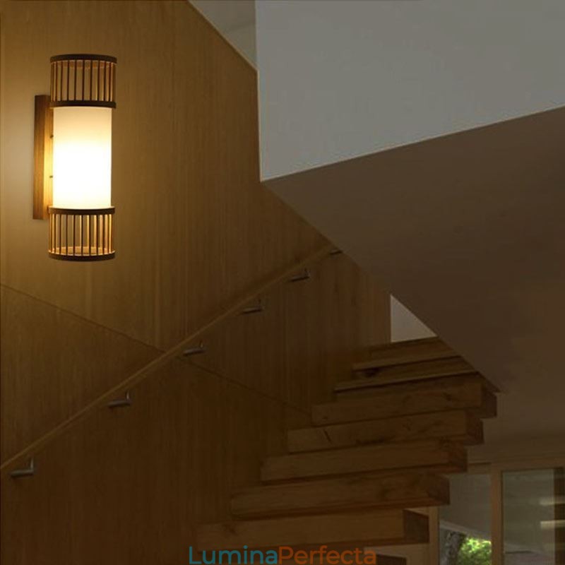 Aplică verticală din bambus Aplice rotunde creative de perete Iluminare scărilor de noptieră