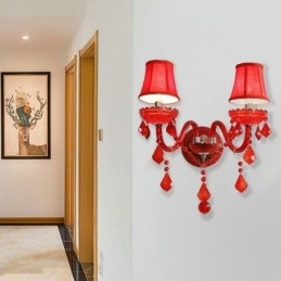 Aplice de perete European Crystal Sconce Lumina de culoare rosie