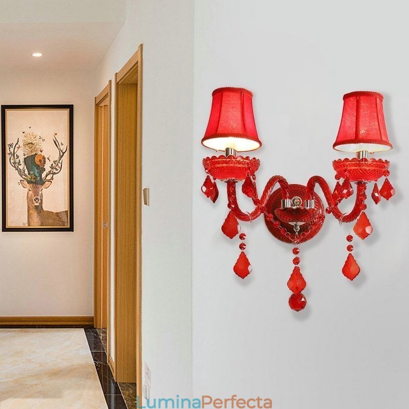 Aplice de perete European Crystal Sconce Lumina de culoare rosie