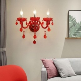 Aplice de perete European Crystal Sconce Lumina de culoare rosie