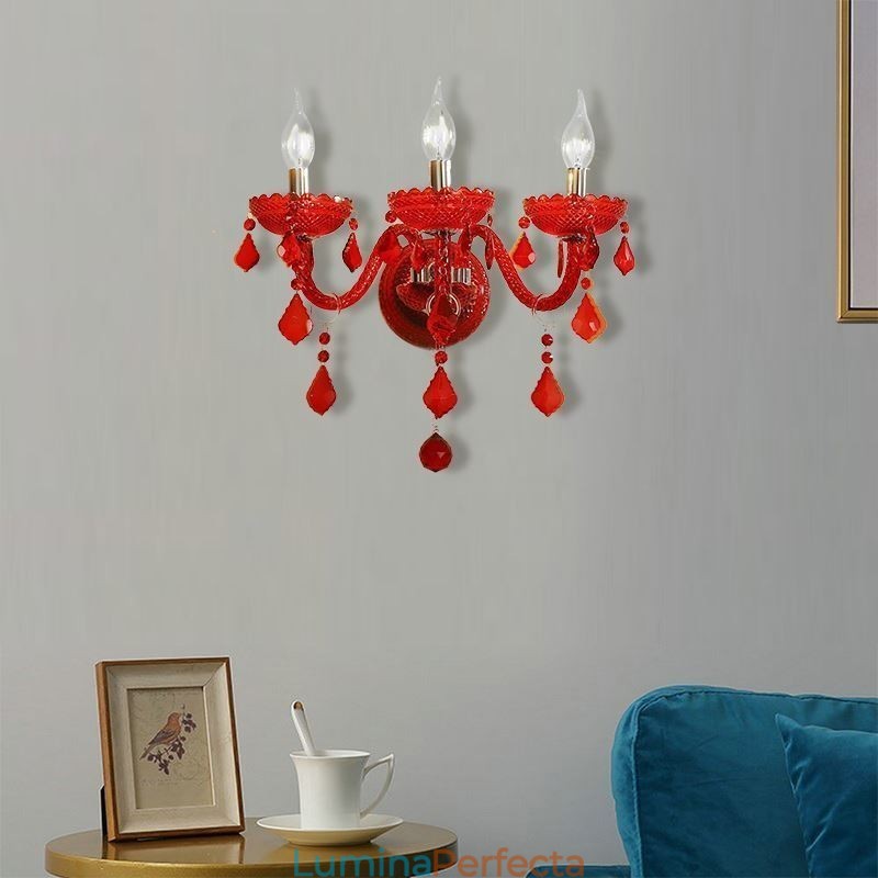 Aplice de perete European Crystal Sconce Lumina de culoare rosie