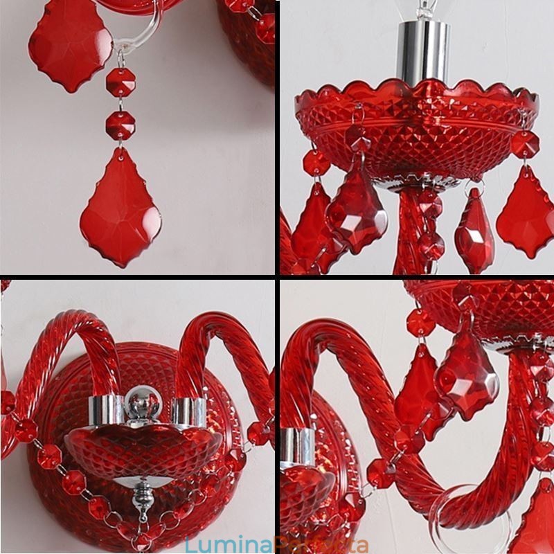 Aplice de perete European Crystal Sconce Lumina de culoare rosie