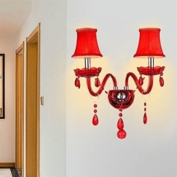Aplic european de perete de cristal de culoare rosie