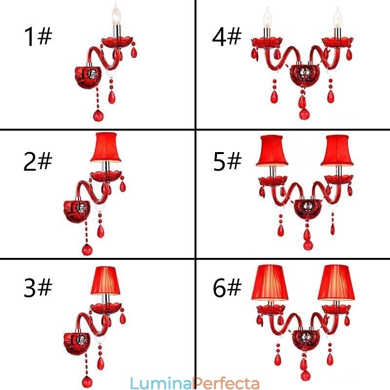Aplic european de perete de cristal de culoare rosie