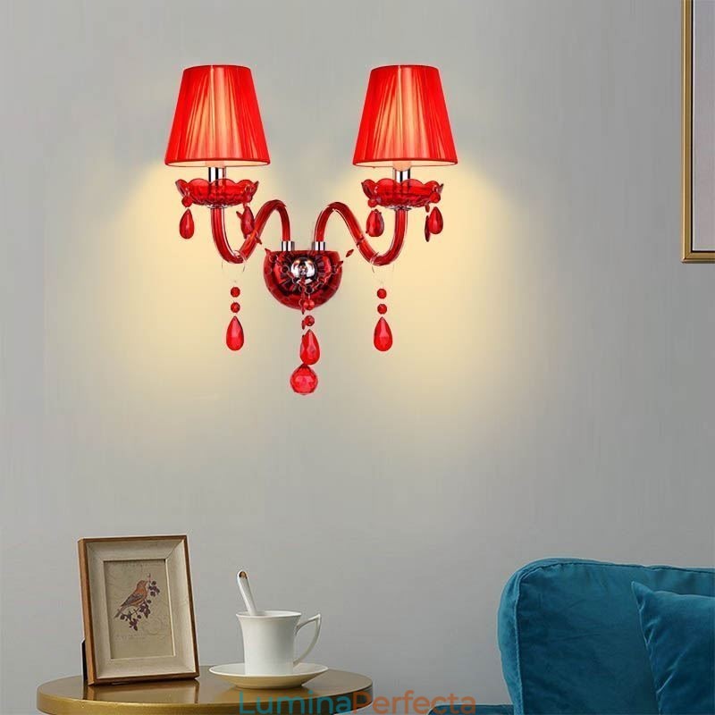 Aplic european de perete de cristal de culoare rosie