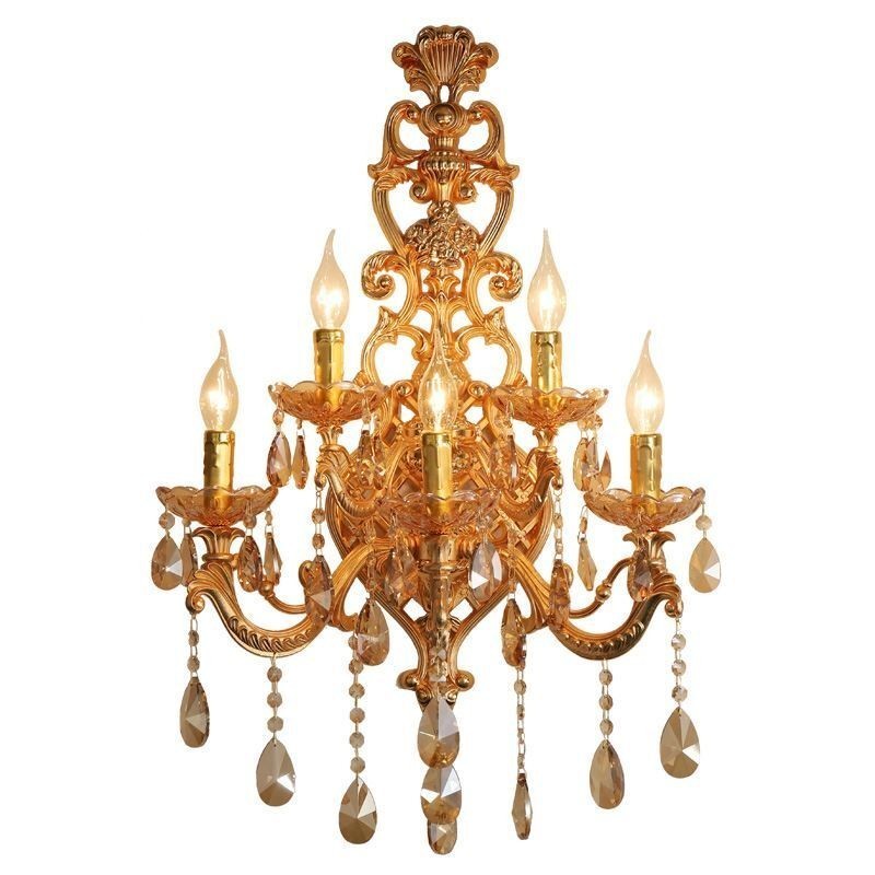 Applique de perete europeană de lux din cristal din aliaj de zinc, culoar cu cinci lumini
