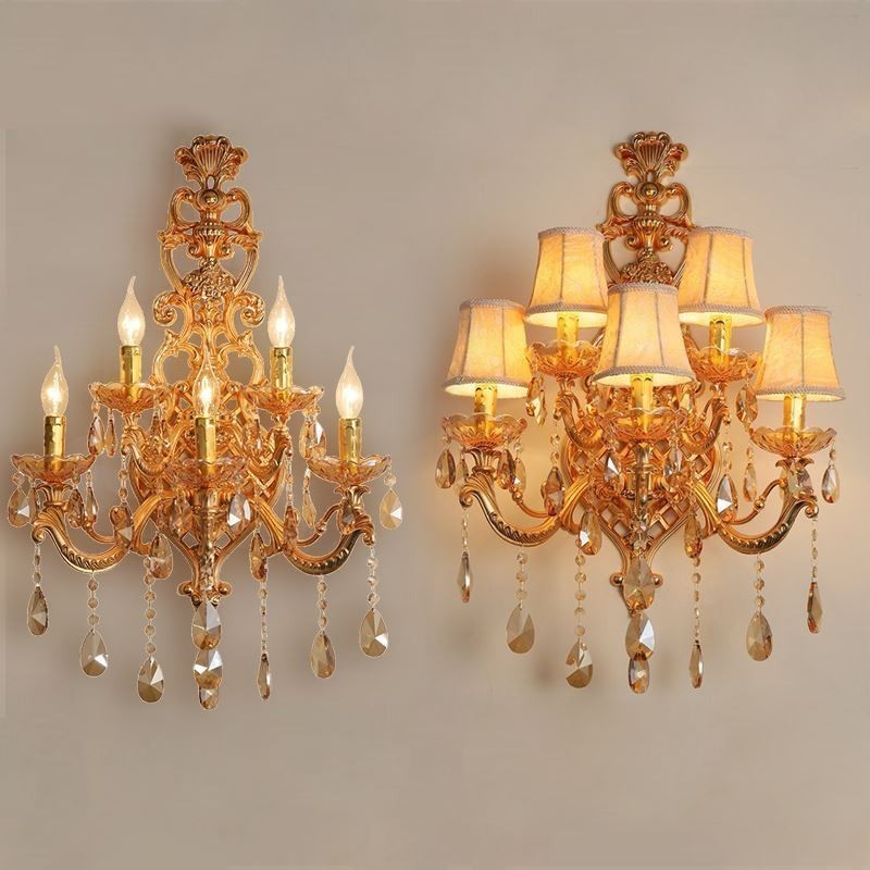 Applique de perete europeană de lux din cristal din aliaj de zinc, culoar cu cinci lumini