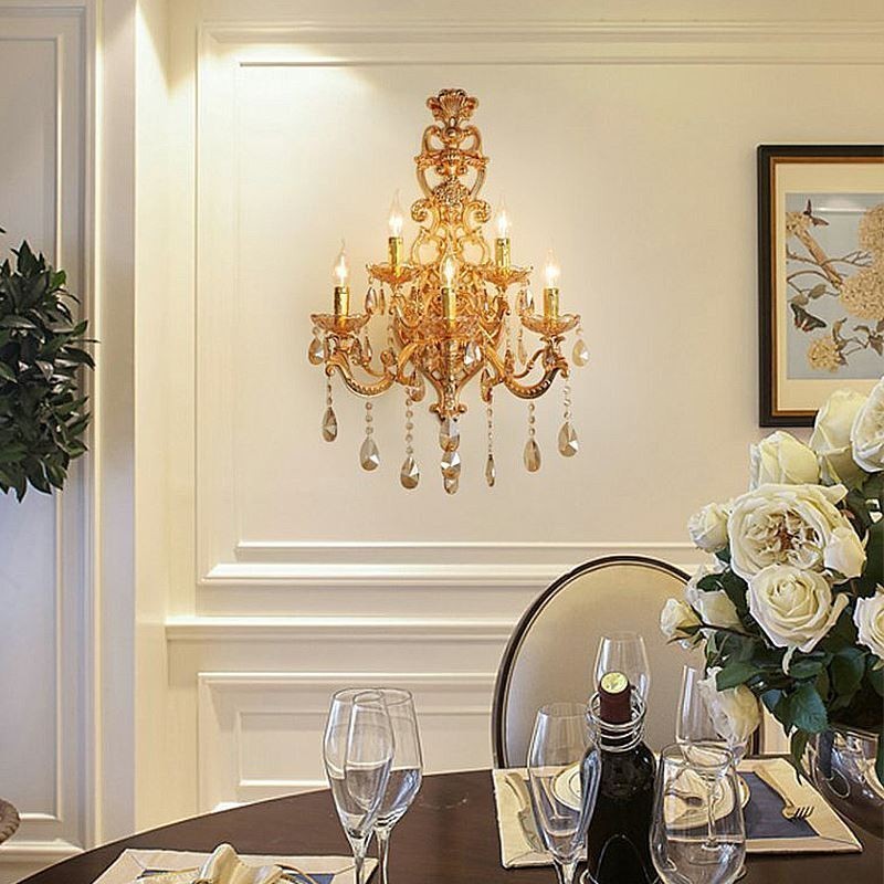 Applique de perete europeană de lux din cristal din aliaj de zinc, culoar cu cinci lumini