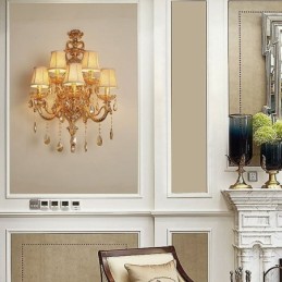 Applique de perete europeană de lux din cristal din aliaj de zinc, culoar cu cinci lumini