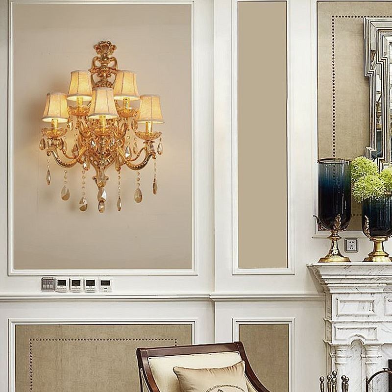 Applique de perete europeană de lux din cristal din aliaj de zinc, culoar cu cinci lumini