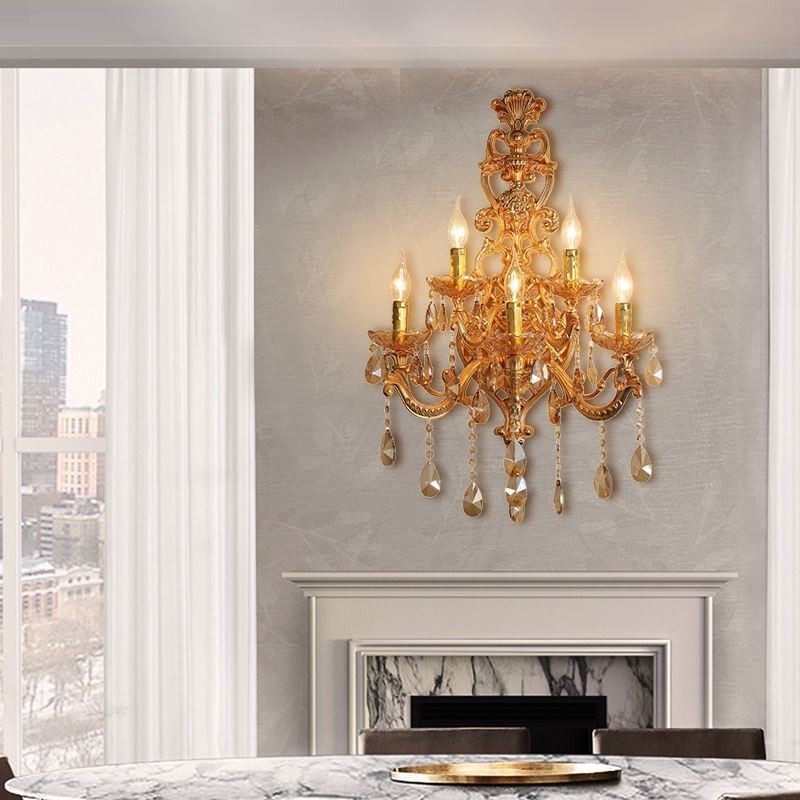 Applique de perete europeană de lux din cristal din aliaj de zinc, culoar cu cinci lumini