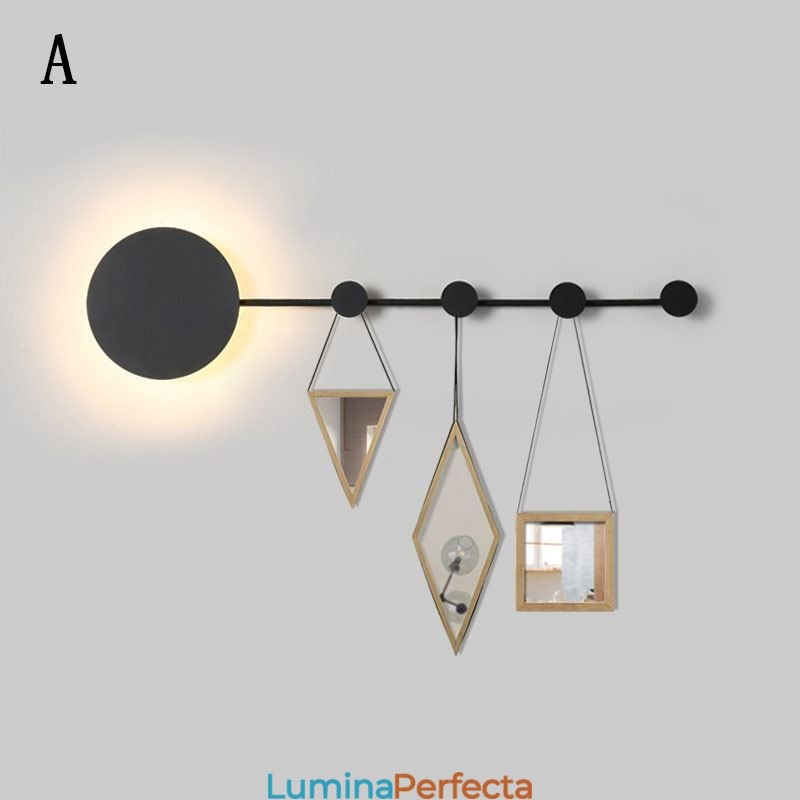 Aplică de perete modernă Aplică circulară de perete cu cârlig negru Iluminat de noptieră
