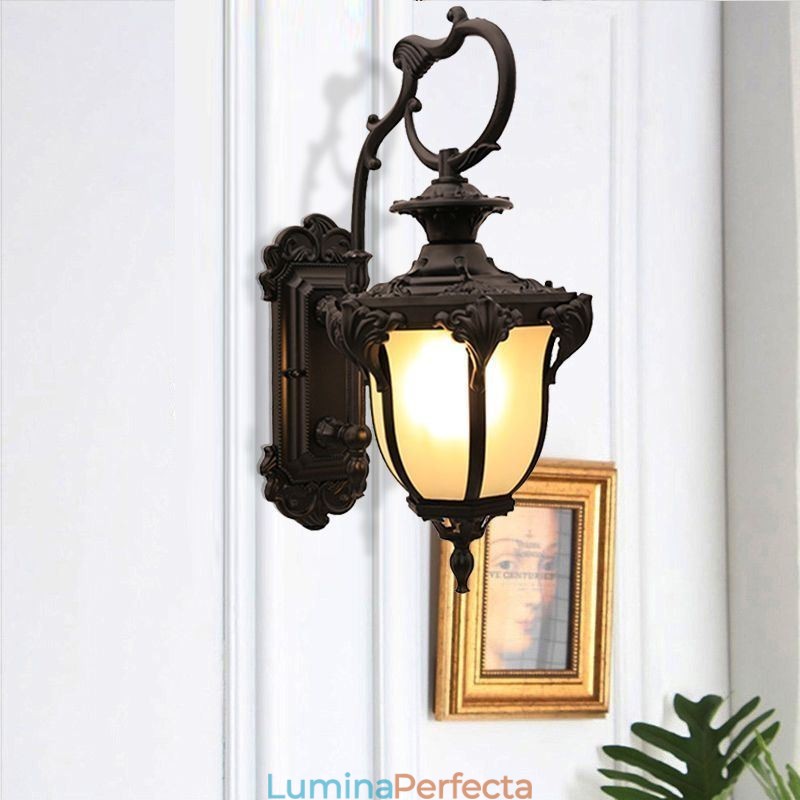 Lumină de exterior europeană retro, cioplită, rezistentă la apă, coridor din curte