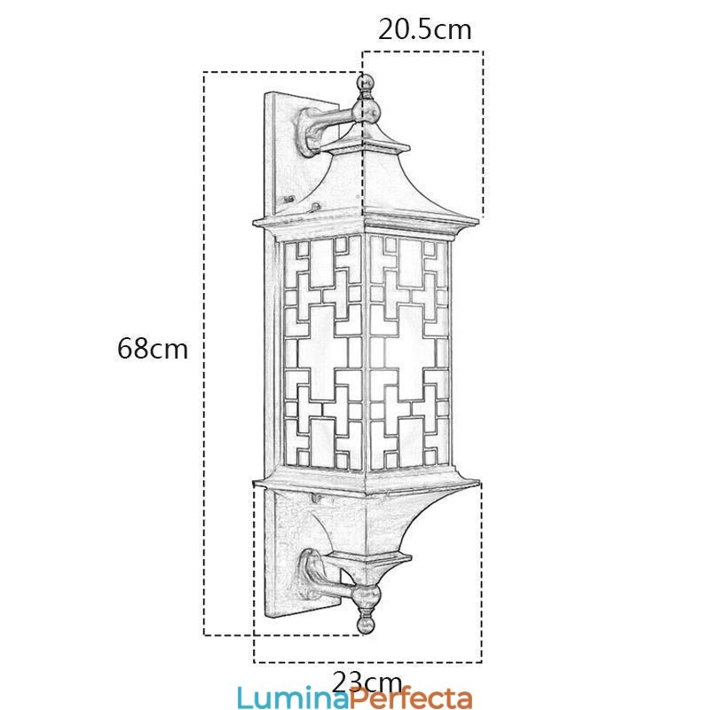 Lampă de perete chinezească de exterior cu grilă de fereastră impermeabilă
