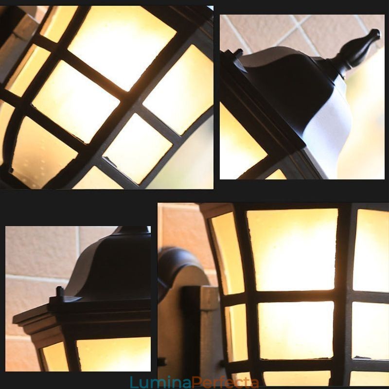 Lampă europeană de perete retro Lampă de exterior cu un singur cap, sticlă mată, rezistentă la apă