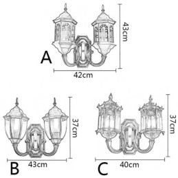 Lampă europeană de perete de exterior, dublă, rezistentă la apă