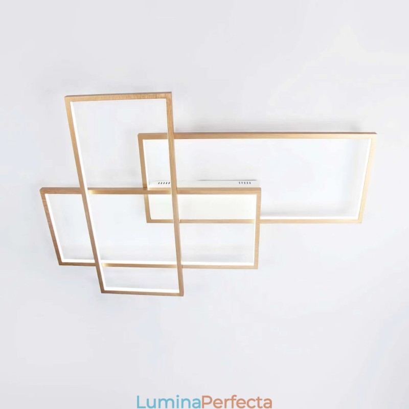 Plafoniera cu pictură din aluminiu, modernă, contemporană, aurie, cu montare încastrabilă, cu dimmer cu telecomandă pentru camera de zi (poate fi folosită și ca lumină de perete)