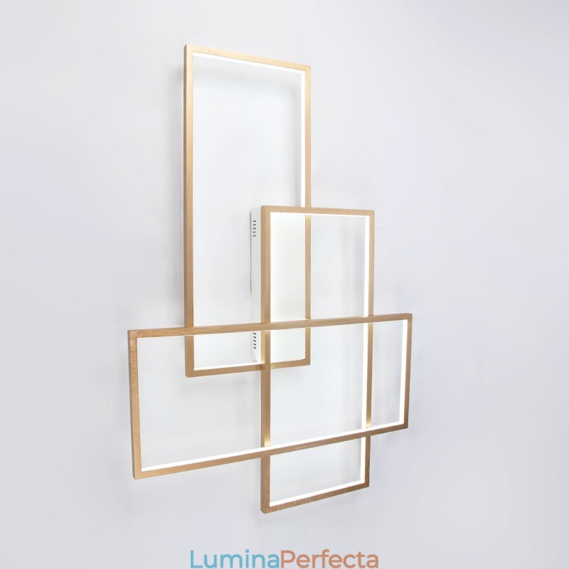 Plafoniera cu pictură din aluminiu, modernă, contemporană, aurie, cu montare încastrabilă, cu dimmer cu telecomandă pentru camera de zi (poate fi folosită și ca lumină de perete)