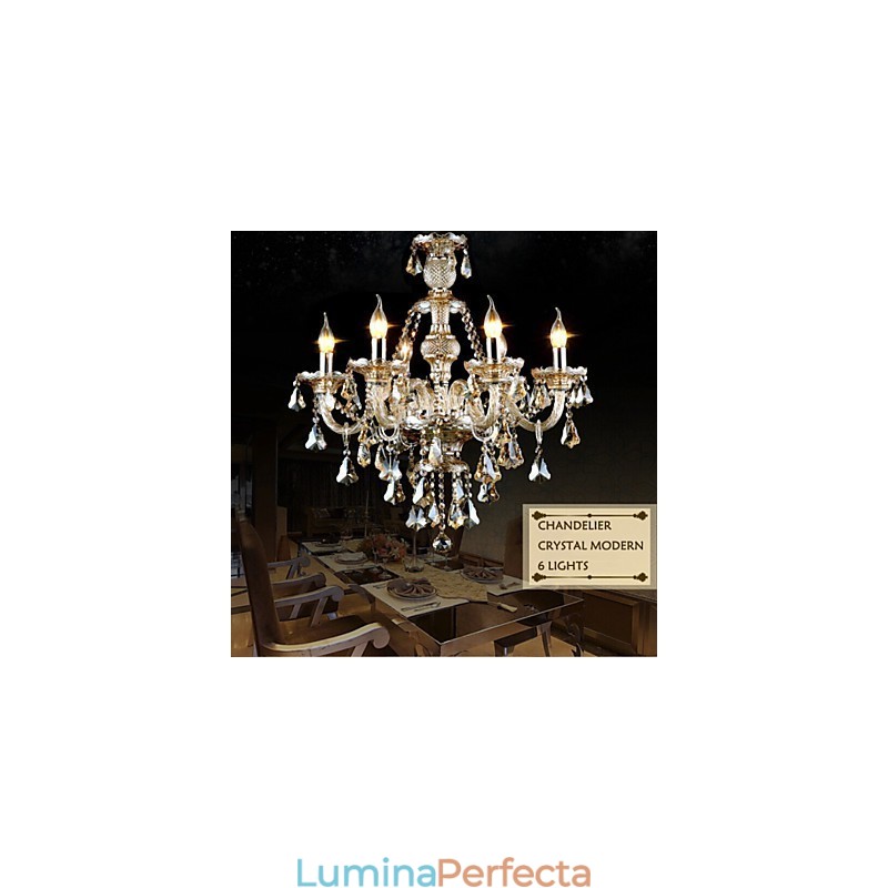 Candelabru Culoare Cognac Cristal Modern 6 Lumini Contemporan Sticla
