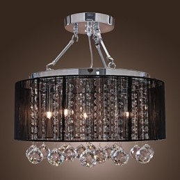 Montaj modern de cristal cu abajur din material negru cu 5 lumini